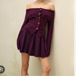 Purple Off-Shoulder Knit sweater Top by Ancosti